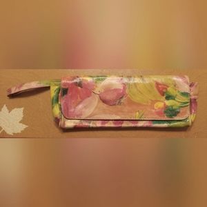 Maurizio Taiuti Genuine Leather Floral Clutch/Wristlet, Made in Italy, Like New